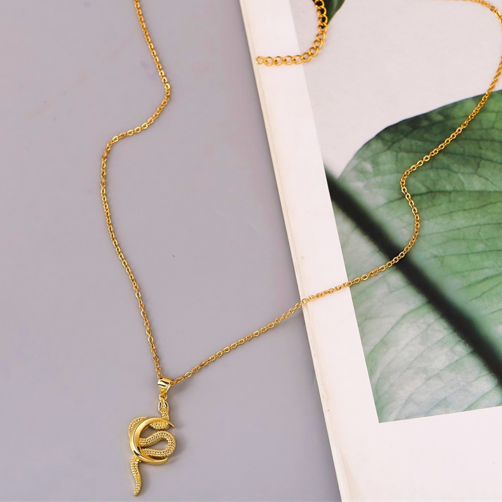 Women's Vintage Gothic Snake & Moon Pendant Necklace